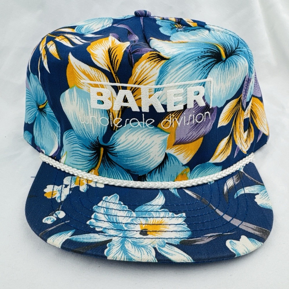 Vintage 90s BAKER Floral Hawaiian Rope Snapback Hat San Sun Made Korea